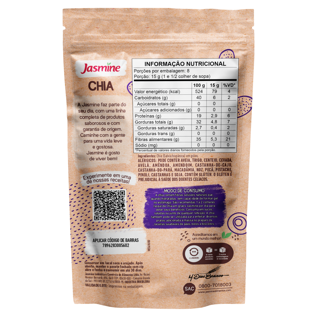 Chia em Grãos Jasmine Pouch 120g | Extra Mercado