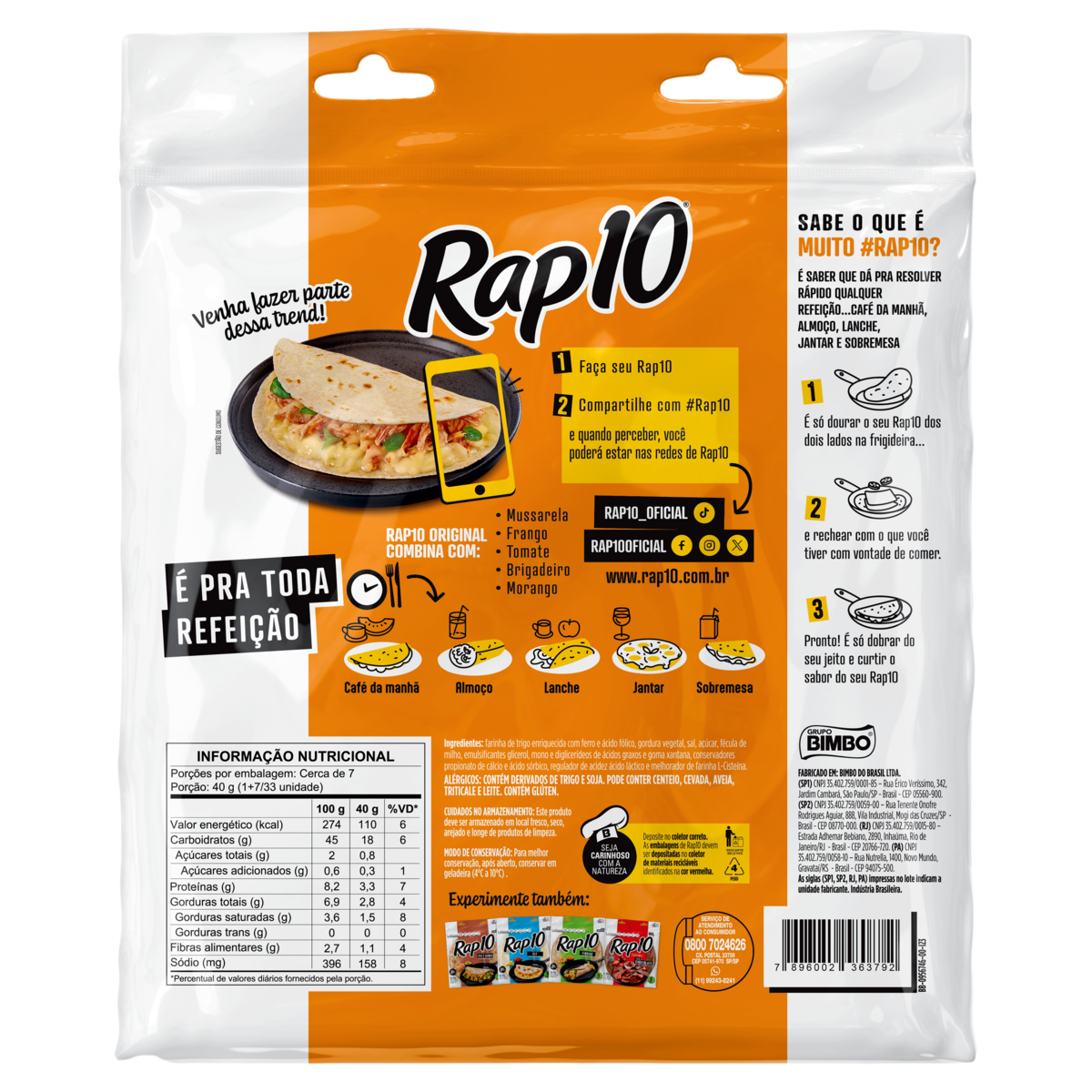 Pão Tortilha Original Rap10 Pouch 297g | Extra Mercado