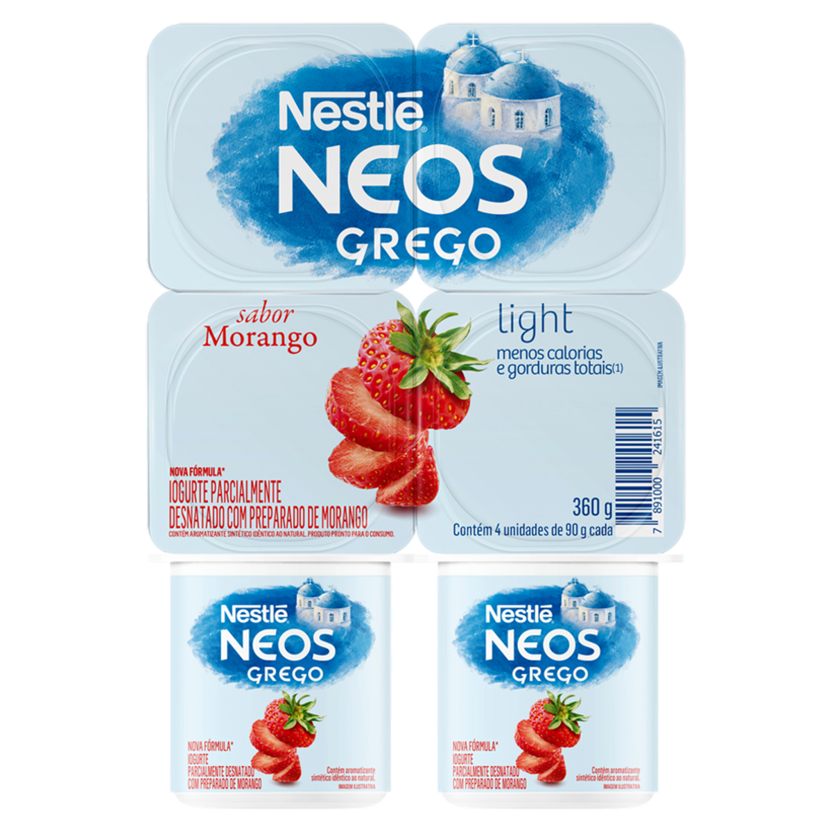 Iogurte Grego Morango Light Nestlé Bandeja 360g 4 Unidades | Extra