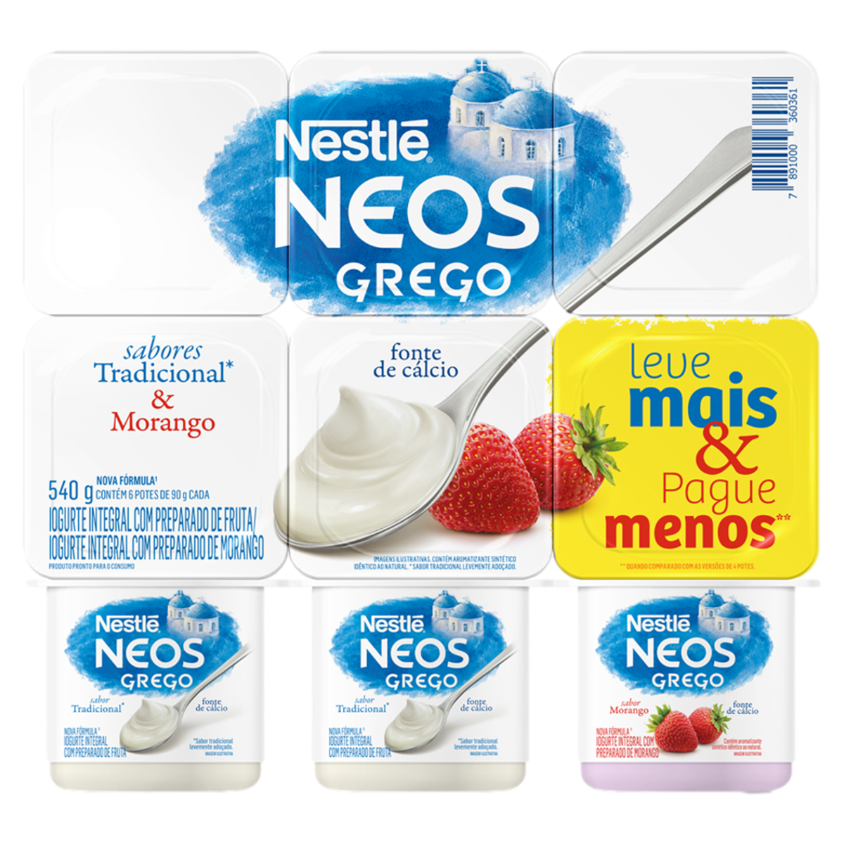 Iogurte Grego Tradicional + Morango Nestlé Bandeja 540g 6 Unidades