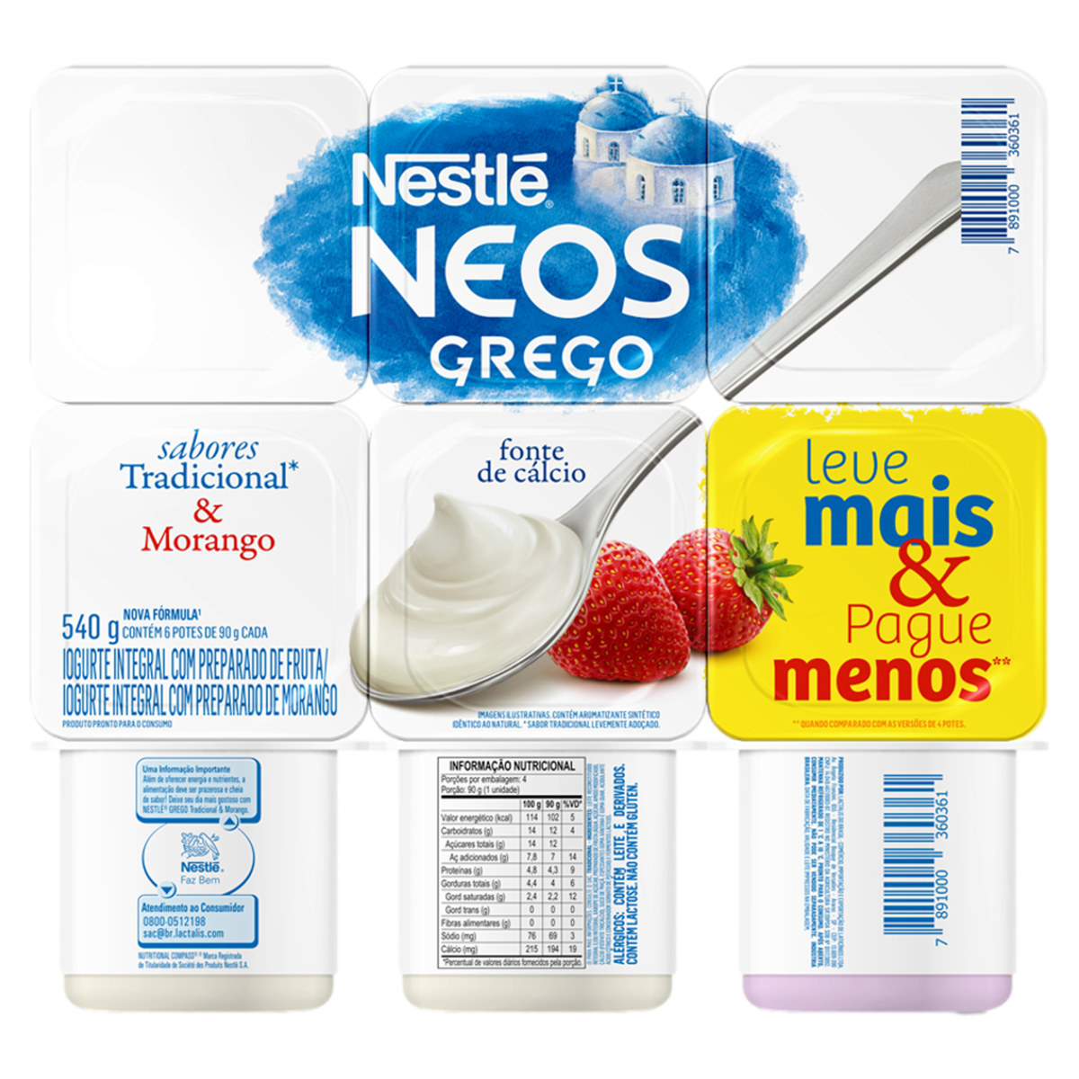 Iogurte Grego Tradicional + Morango Nestlé Bandeja 540g 6 Unidades