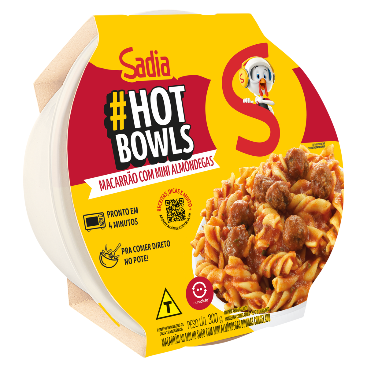 Macarrão ao Molho Sugo com Minialmôndegas Sadia Hot Bowls Pote