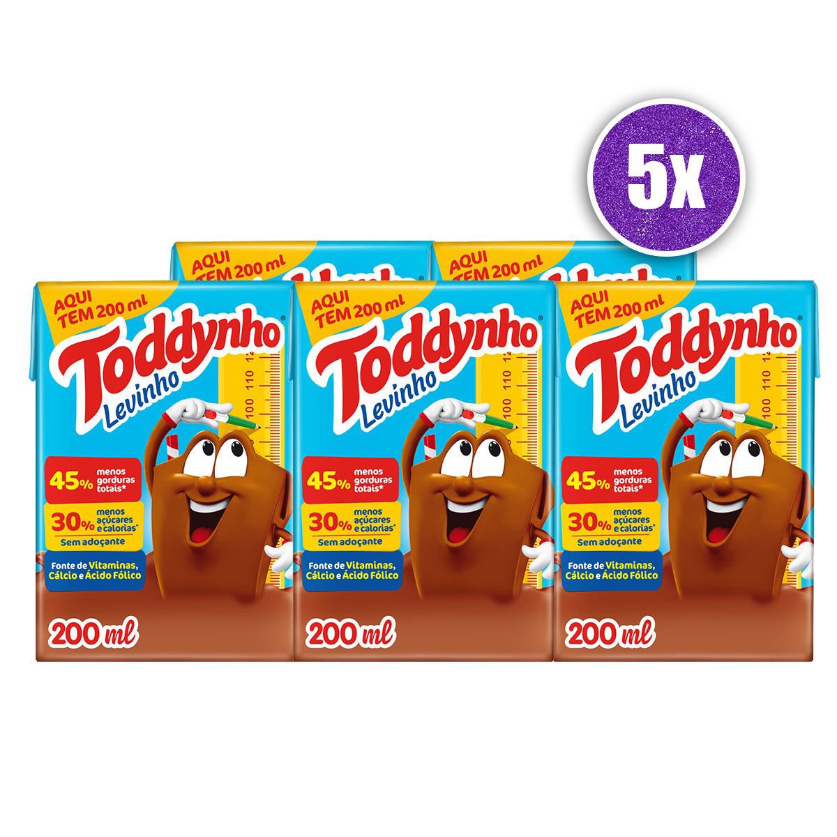 Kit com 5 Bebida Láctea Uht Chocolate Toddynho Levinho Caixa 200Ml
