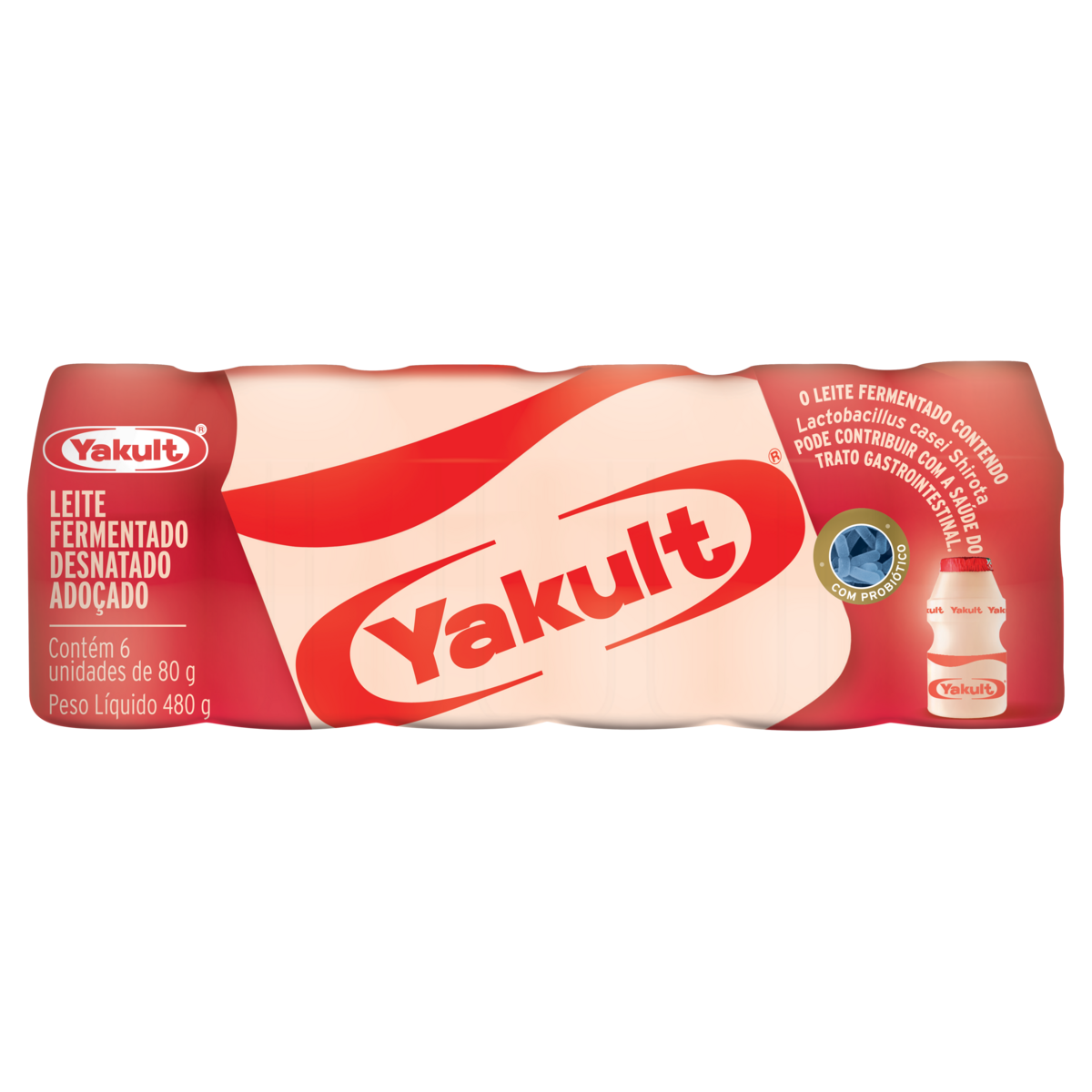 Pack Leite Fermentado Desnatado Yakult Frasco 480g 6 Unidades